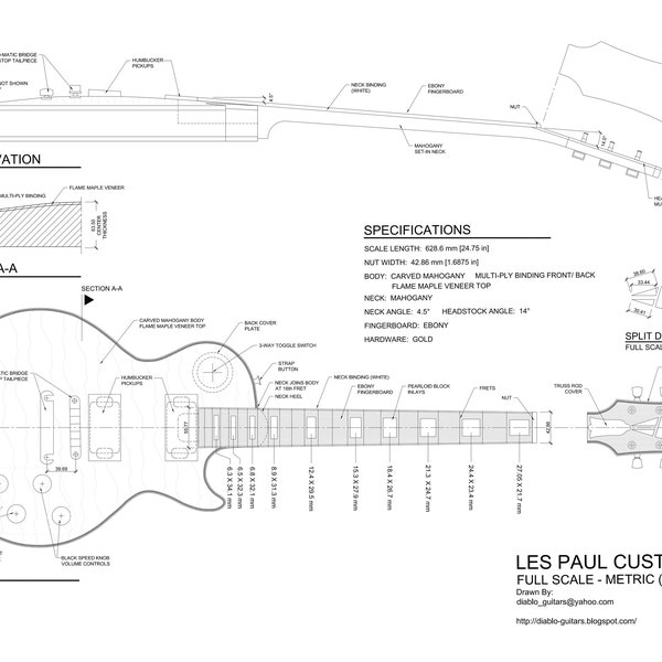 Gibson Les Paul Custom Metric Luthier Plans, PDF, Blueprint, Guitar Build