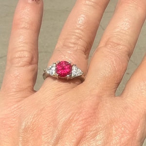 Beautiful Lab Created Ruby and Cubic Zirconia Ring silver tone metal Size 6.5