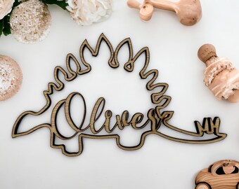 Dinosaur Personalised Name Wall Wooden Sign Plaque Baby Shower Gift Natural Wood Nursery Decor Playroom Montessori Hanging Bedroom Door Name