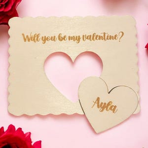 Carte en bois personnalisée Serez-vous ma Saint-Valentin gravée nom personnalisé souvenir amour romantique cadeau de Saint-Valentin pour son coeur découpe