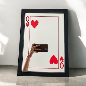 Hartenkoningin spiegel speelkaart spiegel esthetische ingelijste muur kunst decor feministische empowerment cadeau voor haar scheiding bevestiging selfie teken