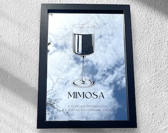 Mimosa Cocktail Bar Mirror with Recipe Framed Mirror Wall Art 90s girl Coquette Decor Bar Sign Drinks Mixology Decor Cocktail Glass Art