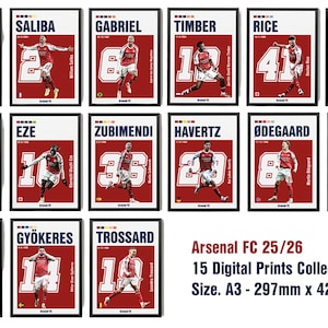 Arsenal FC 25/26 Team Digital Prints A3 - Wall Art Designs 15 pack