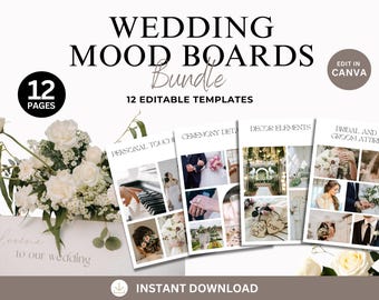 Minimalist Wedding Planner Mood Board Templates: Canva Editable