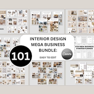Paket med Canva-mall för inredning | 101-sidigt inredningskit | Moodboard, koncept-/varumärkestavla, Instagram-inlägg och kundförslag