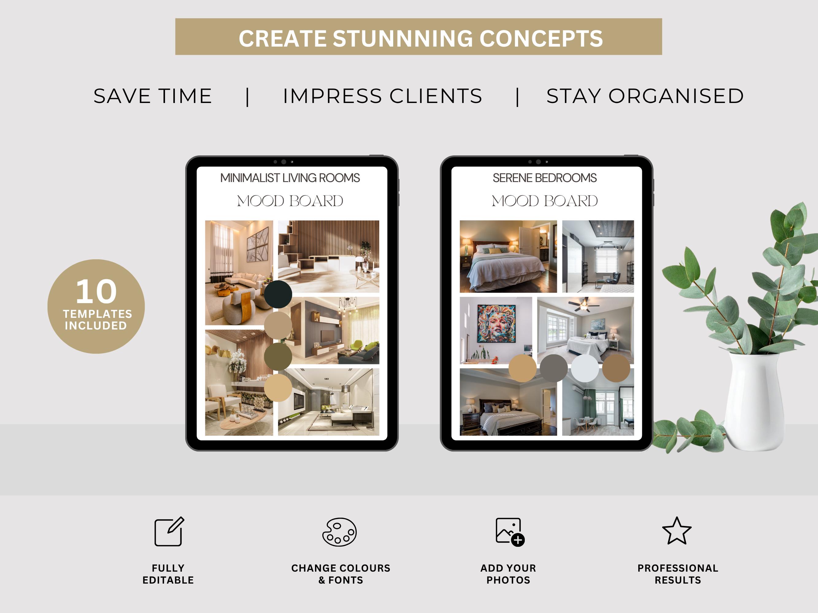 Interior Design Mood Board Template Canva | Client Presentation Kit ...