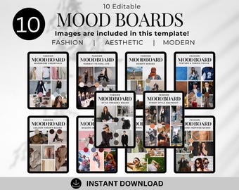 Editable Mood Board Template: Minimalist Fashion Style (10 Boards - Fully editable in Canva) Images are included for inspiration/ideas.