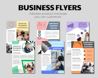 6 Business flyers, editable in Canva Free account. Professional design with minimalistic style and corporate look. Can also use as posters.