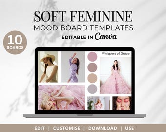 Editable Pastel Mood Board Templates: Canva Customisable Design. 10 pages in total.