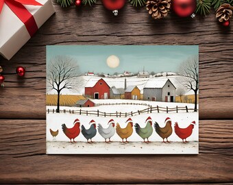 Weihnachtskarte, digitaler Download Weihnachtskarte, Hühner, Huhn Weihnachtskarte, digitaler Download, Weihnachtskunst, Huhn Kunst