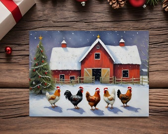 Weihnachtskarte, digitaler Download Weihnachtskarte, Hühner, Huhn Weihnachtskarte, digitaler Download, Weihnachtskunst, Hühnerkunst