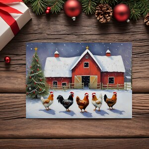 Carte de Noël, carte de Noël en téléchargement numérique, poulets, carte de Noël de poulet, téléchargement numérique, art de Noël, art de poulet