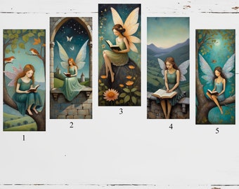 Fairy Bookmarks, Bookmarks, Set of 5 Bookmarks, Fairies, Bookmark gifts, Book accessories, Gift for her, Fairy artwork, Colorful bookmark