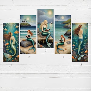 Mermaid Bookmarks, Set of 5 Bookmarks, Mermaids, Mermaid Art, Bookmark gifts, Book accessories, Colorful bookmarks, Gift for her, Bookmarks
