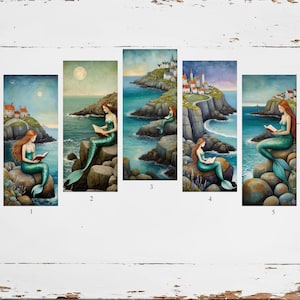 Mermaid Bookmarks, Set of 5 Bookmarks, Mermaids, Mermaid Art, Bookmark gifts, Book accessories, Colorful bookmarks, Gift for her,
