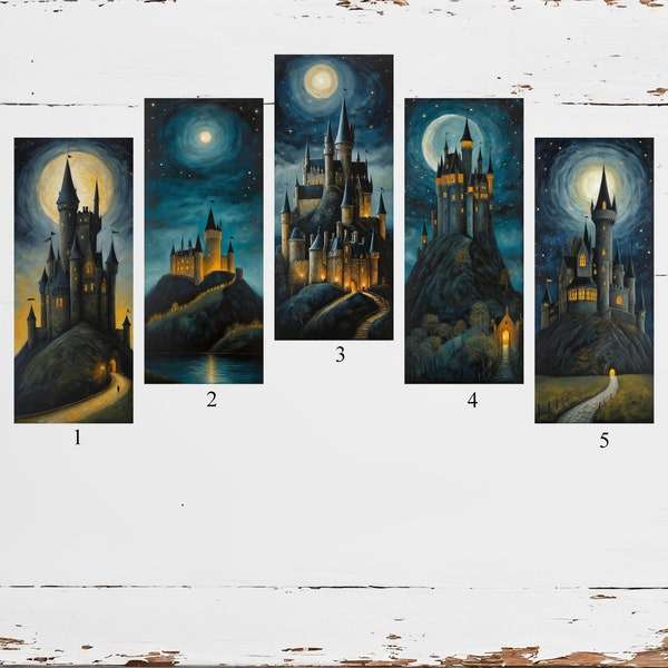 Castle Bookmarks, Set of 5 Bookmarks, Castle Art, Bookmark, Bookmark gifts, Book accessories, Gift for her, Fantasy Bookmark, Fantasy Art