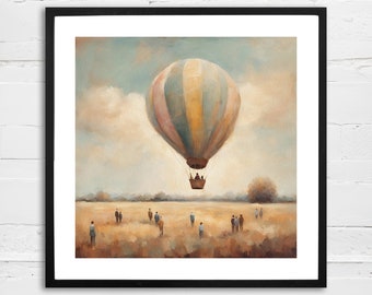 Giclee Art Print, Giclee print, art print, wall decor, hot air balloon, hot air balloon art, home decor, square print, nostalgic, artwork