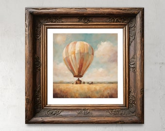 Giclee Kunstdruck, nostalgischer Druck, Heißluftballon, quadratischer Druck, Giclée Druck, Vintage Dekor, Ölmalerei Kunst, 12x12 Druck, Home Decor