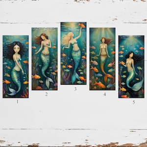 Mermaid Bookmarks, Set of 5 Bookmarks, Mermaids, Mermaid Art, Bookmark gifts, Book accessories, Colorful bookmarks, Gift for her, Bookmarks