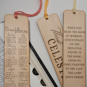 Marque-page en bois | Étude des Écritures du Livre de Mormon | LDS Suivez-moi | Pensez citation céleste | signets gravés au laser