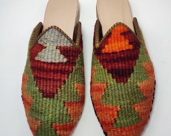 38EU(8US) Women Kilim Shoes, Turkish Vintage Kilim Mule, One of a Kind Women Kilim Slipper, Handcrafted kilim Slides, Original kilim Mules