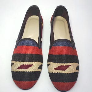 38EU/8US/6UK Women Original Kilim shoes, Women Handwoven vintage Kilim Shoes, One of a Kind Kilim Loafer, Kilim shoes with leather trim