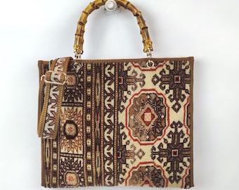 Vintage Handknotted Turkish Rug Briefcase: Crossbody Laptop Bag