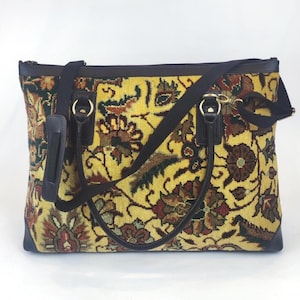 Handknotted Carpet Weekender, Original carpet shoulder Overnight Bag, Turkish one of a kind Vintage Handknotted carpet travel bag
