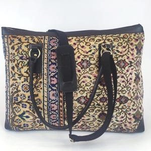 Handknotted Carpet Weekender, Original carpet shoulder Overnight Bag, Turkish one of a kind Vintage Handknotted carpet travel bag