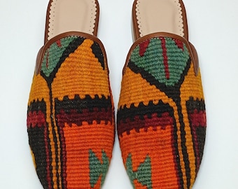Women&#39;s Carpet Shoes 39EU(9US), Carpet Mules, Carpet Slipper, Turkish carpet Slides, Turkish Kilim Loafer, Hnadwoven Carpet Slides, Mules