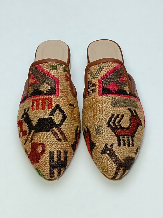 Women Sumak Kilim Mules 36EU6US Handwoven Kilim Slipper One of a Kind Sumak Kilim Slides Handcrafted Mules Boho Style Etsy Canada