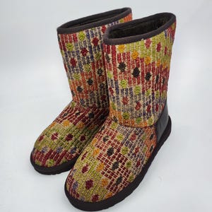 40EU(10US)Women leather Trim Half kilim Boots, Handwoven Kilim Boots, Rubber sole Kilim Boots, One of a Kind Kilim Boots, Comfy Boots