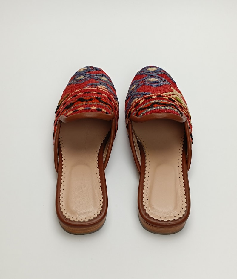 Women's Carpet Mules 40EU10US, Traditional Turkish Kilim Rug Slipper