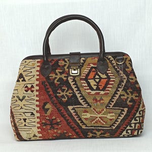 Handmade Kilim Rug Tote Bag: Turkish Ethnic Carpet Bag