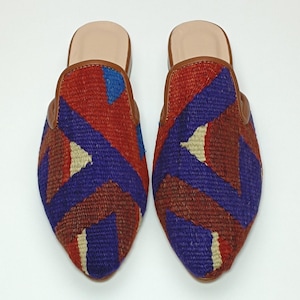 Women Kilim mules 38EU(8US), Original Vintage Kilim Slipper, Women kilim shoes, One of a kind slipper, handmade Shoes, Bohemian style