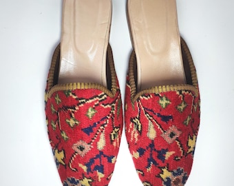 43 EU/ 10 US/ 9 UK Handmade Vintage Turkish Carpet Mules for Men