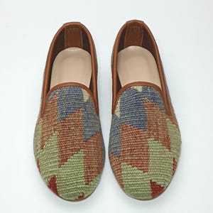 37EU(7US)Women Kilim shoes, Traditional Turkish Kilim Shoes, vintage Kilim Rug Loafer, One of a Kind, Bohemian Style