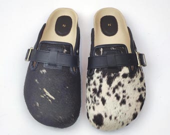 38 EU/ 8 US/ 6 UK  Handcrafted Cowhide Clogs: Women's Indoor Outdoor Slippers