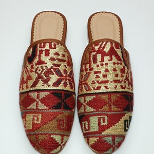 Women&#39;s Sumak Kilim Mules 40EU (10US), Kilim Slipper, Turkish Ethnic Slipper, Kilim Slip On, Boho Slipper, Women Heeled Slipper, Kilim mules