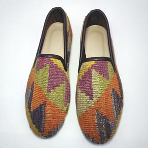 42EU/ 9US / 8UK Men Kilim Shoes, Handcrafted Original Vintage Kilim Loafer, One of a kind kilim Loafer, Leather sole shoes