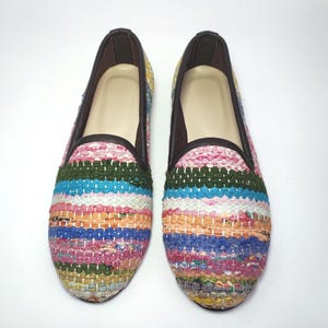 38EU/8US/6UK Women Original Kilim shoes, Women Handwoven vintage Kilim Shoes, One of a Kind Kilim Loafer, Kilim shoes with leather trim