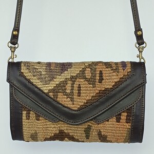 Damen Geldbörse, Braune Leder Crossbody Bag, Handgefertigte Geldbörse, Leder Portemonnaie, Boho Style