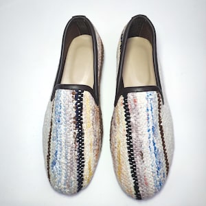 42EU/ 9US / 8UK Men Kilim Shoes, Handcrafted Original Vintage Kilim Loafer, One of a kind kilim Loafer, Leather sole shoes