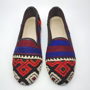 38EU/8US/6UK Women Original Kilim shoes, Women Handwoven vintage Kilim Shoes, One of a Kind Kilim Loafer, Kilim shoes with leather trim