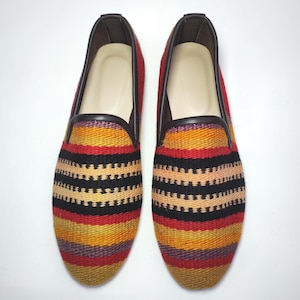 42EU/ 9US / 8UK Men Kilim Shoes, Handcrafted Original Vintage Kilim Loafer, One of a kind kilim Loafer, Leather sole shoes