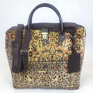 Handcrafted Vintage Turkish Carpet Weekender Bag with Leather Trim
