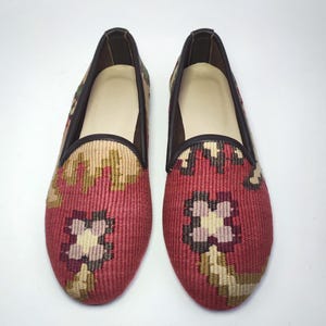 38EU/8US/6UK Women Original Kilim shoes, Women Handwoven vintage Kilim Shoes, One of a Kind Kilim Loafer, Kilim shoes with leather trim