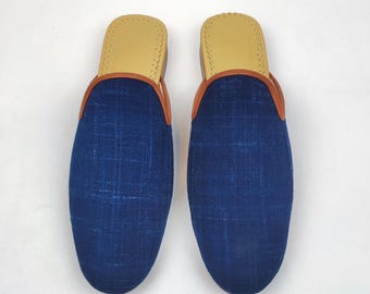 39 EU/ 9 US/ 7 UK Women's vintage indigo Mules, One of a kind shoes, Handcrafted Slides