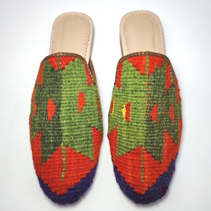 40EU(10US)Women&#39;s  Kilim Mules, Original Kilim Shoes, Handcrafted  kilim Slipper, Kilim Outdoor İndoor Slides, One of a kind  kilim Slides