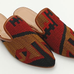 Kilim Mules 38EU(8US), Women!s Ethnic Turkish Kilim Rug Slipper